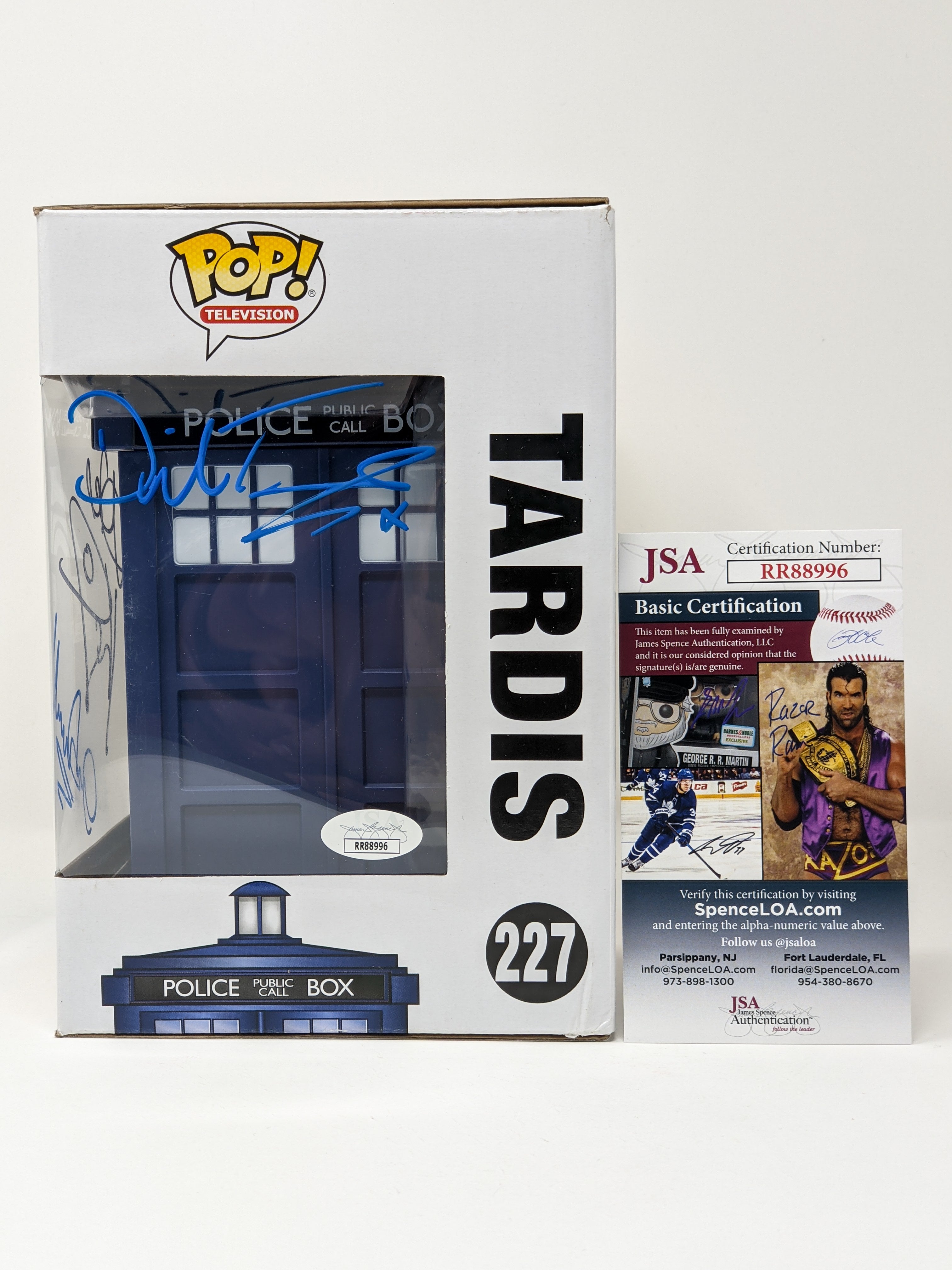 Doctor Who Tardis #227 Funko Pop Cast x3 Signed Kingston, Tennant, Darvill JSA Certified Autograph