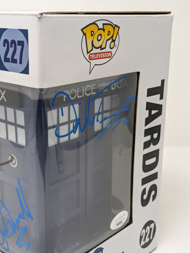 Doctor Who Tardis #227 Funko Pop Cast x3 Signed Kingston, Tennant, Darvill JSA Certified Autograph