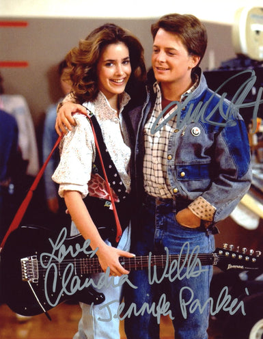 Back To The Future 8x10 Photo Cast x2 Signed Fox, Wells JSA Certified Autograph