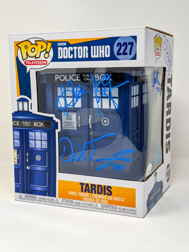 Doctor Who Tardis #227 Signed Funko Pop Cast x5 Kingston, Tennant, Darvill, Baker, Tate JSA Certified Autograph