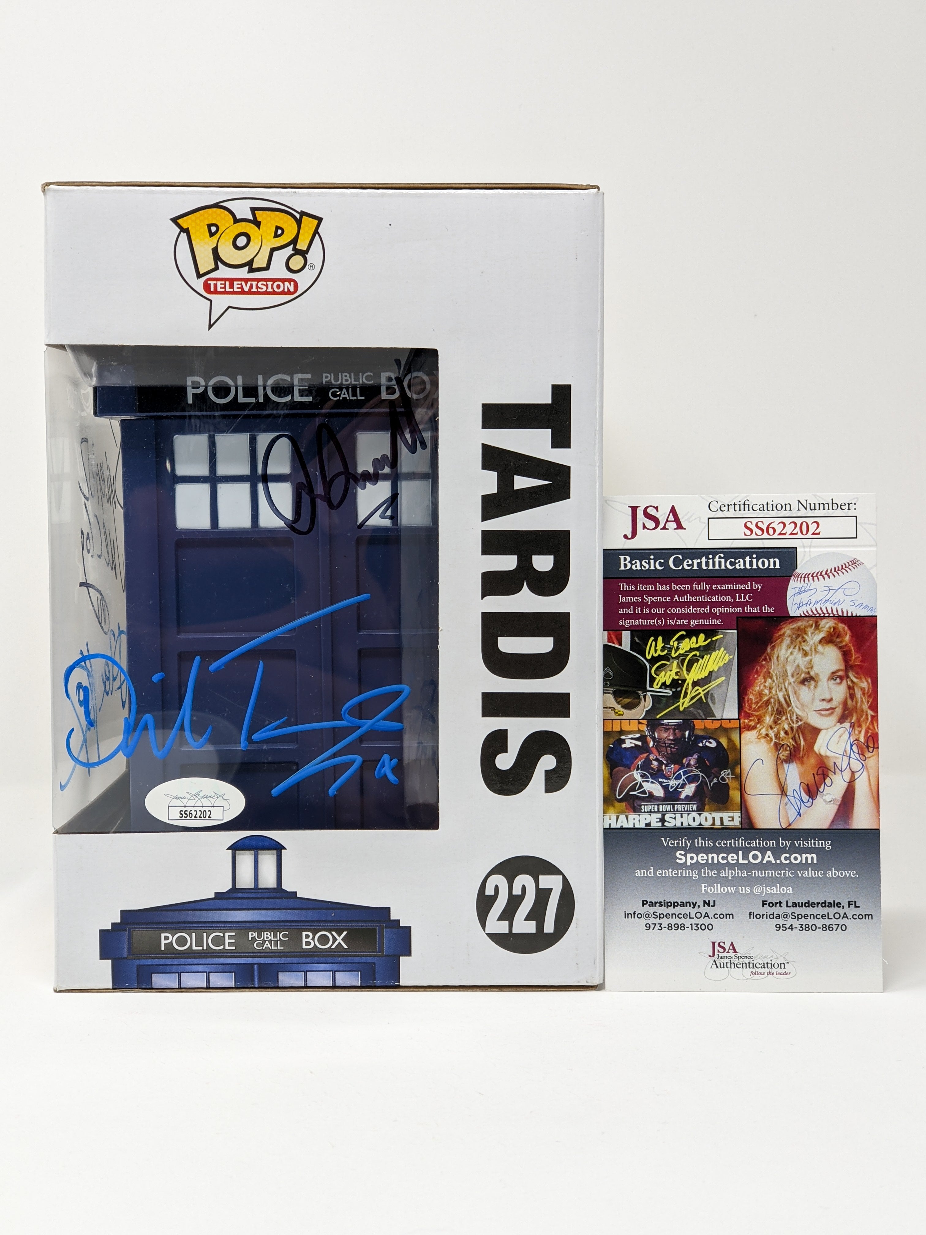 Doctor Who Tardis #227 Signed Funko Pop Cast x4 McCoy, Kingston, Tennant, Darvill JSA Certified Autograph