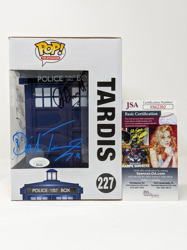 Doctor Who Tardis #227 Signed Funko Pop Cast x4 McCoy, Kingston, Tennant, Darvill JSA Certified Autograph