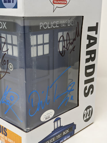 Doctor Who Tardis #227 Signed Funko Pop Cast x4 McCoy, Kingston, Tennant, Darvill JSA Certified Autograph