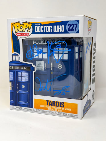 Doctor Who Tardis #227 Signed Funko Pop Cast x5 Kingston, Tennant, Darvill, Baker, Tate JSA Certified Autograph