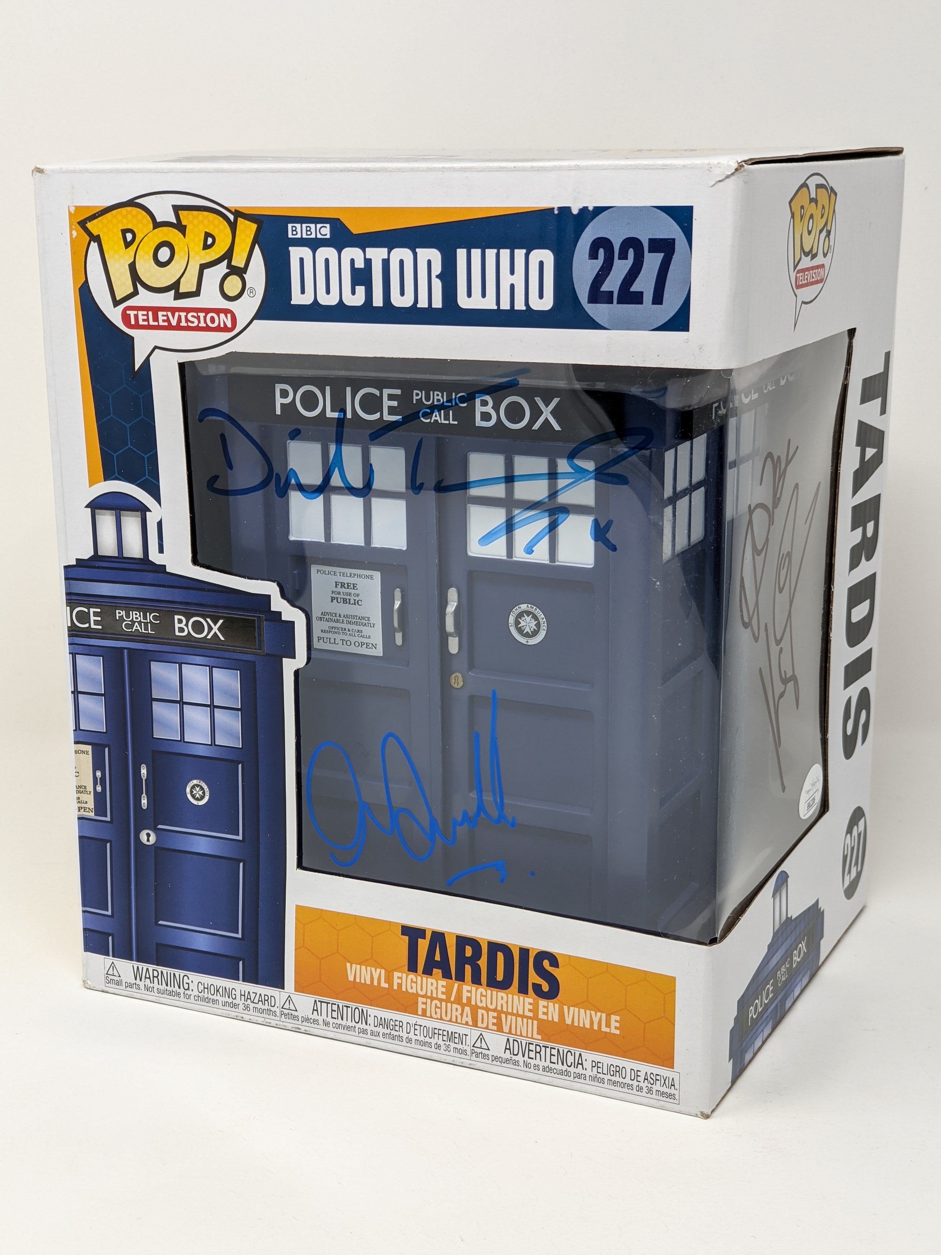 Doctor Who Tardis #227 Funko Pop Cast x3 Signed Kingston, Tennant, Darvill JSA Certified Autograph