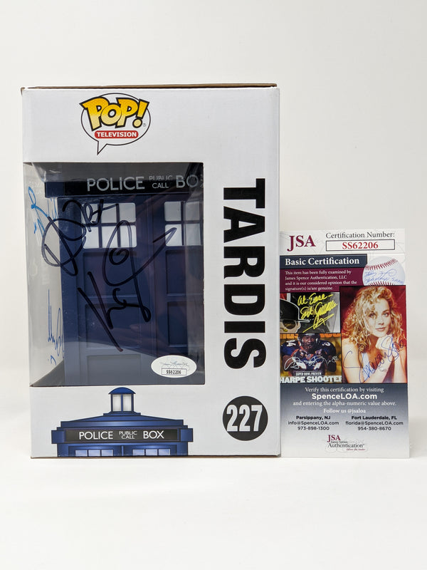 Doctor Who Tardis #227 Funko Pop Cast x3 Signed Kingston, Tennant, Darvill JSA Certified Autograph