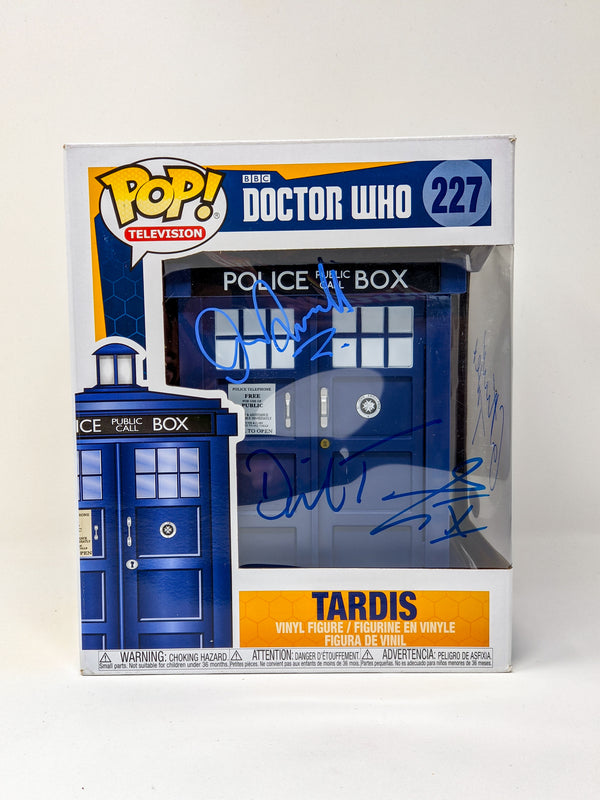 Doctor Who Tardis #227 Signed Funko Pop Cast x3 Tennant, Darvill, Tate JSA Certified Autograph