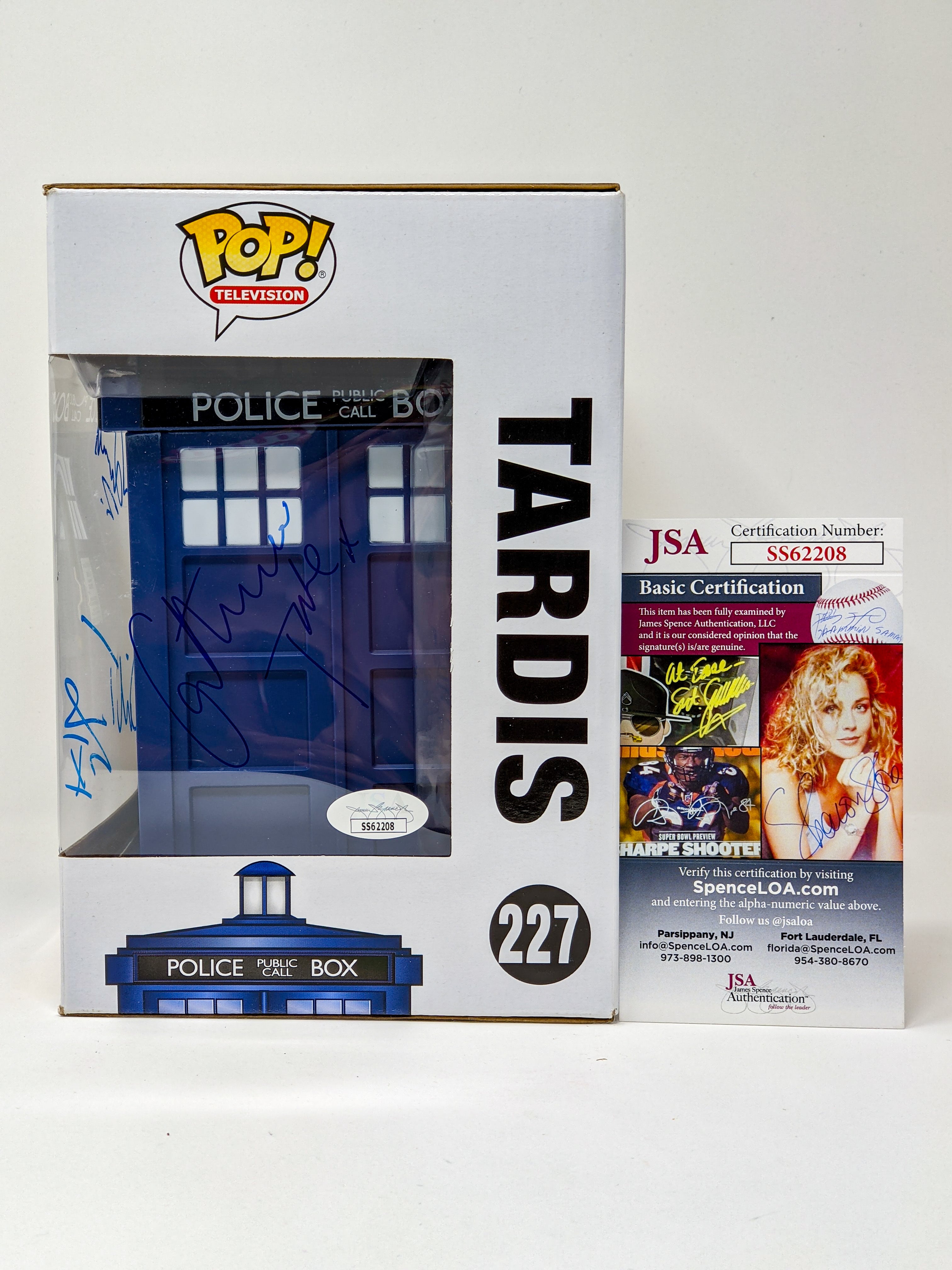 Doctor Who Tardis #227 Signed Funko Pop Cast x3 Tennant, Darvill, Tate JSA Certified Autograph