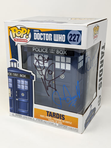 Doctor Who Tardis #227 Funko Pop Cast x3 Signed Kingston, Tennant, Darvill JSA Certified Autograph