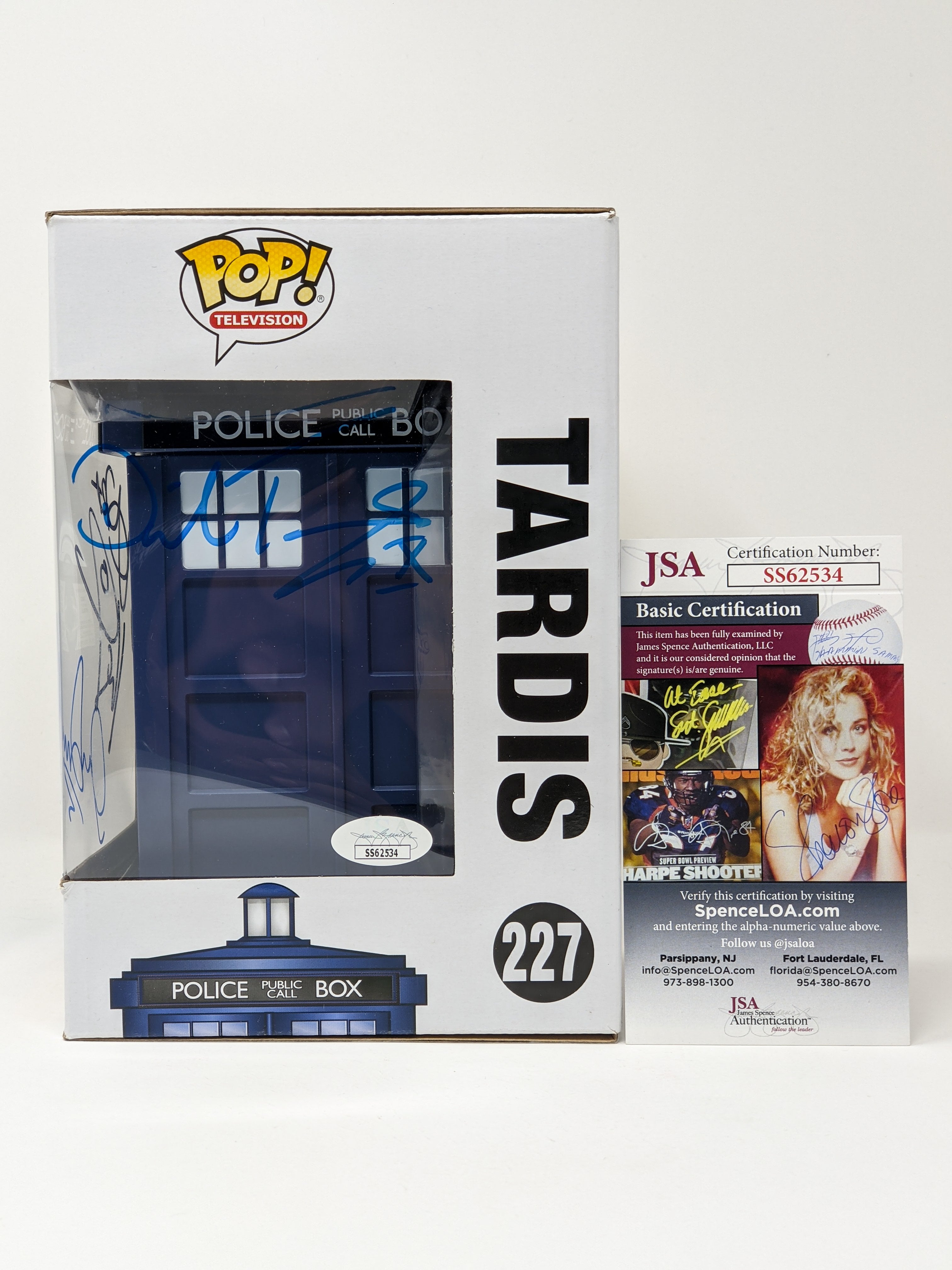 Doctor Who Tardis #227 Funko Pop Cast x3 Signed Kingston, Tennant, Darvill JSA Certified Autograph