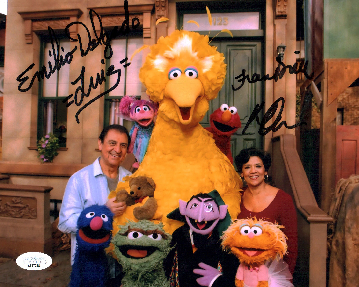 Sesame Street 8x10 Photo Cast x3 Signed Clash, Brill, Delgado JSA Certified Autograph