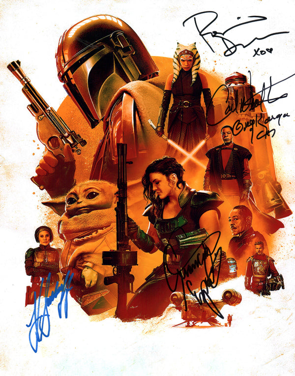 Star Wars: The Mandalorian 11x14 Mini Poster Cast x4 Signed DAWSON, ESPOSITO, SACKHOFF, WEATHERS JSA Certified Autograph