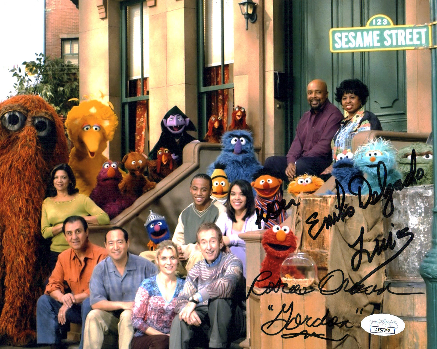 Sesame Street 8x10 Photo Cast x3 Signed Clash, Orman, Delgado JSA Certified Autograph