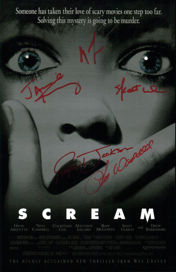 Scream 11x17 Signed Photo Cast x5 Lillard, Ulrich, Kennedy, Waddell, Jackson JSA Certified Autograph
