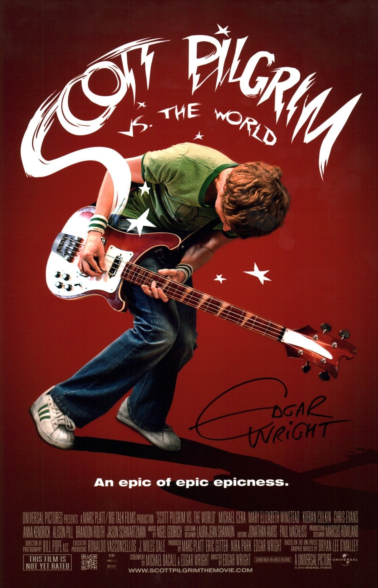 Edgar Wright Scott Pilgrim vs. the World 11x17 Photo Poster JSA Certified Autograph