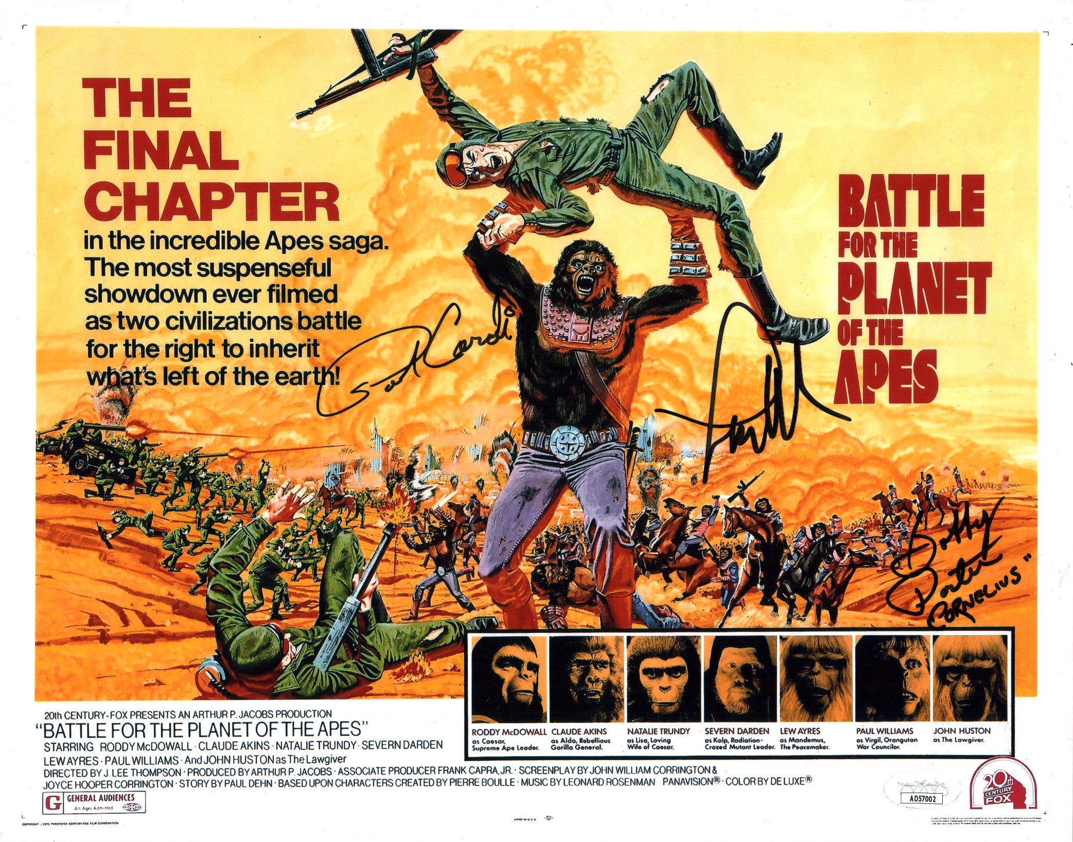 Battle For The Planet Of The Apes 11x14 Photo Poster Cast x3 Signed Williams, Porter, Cardi JSA Certified Autograph