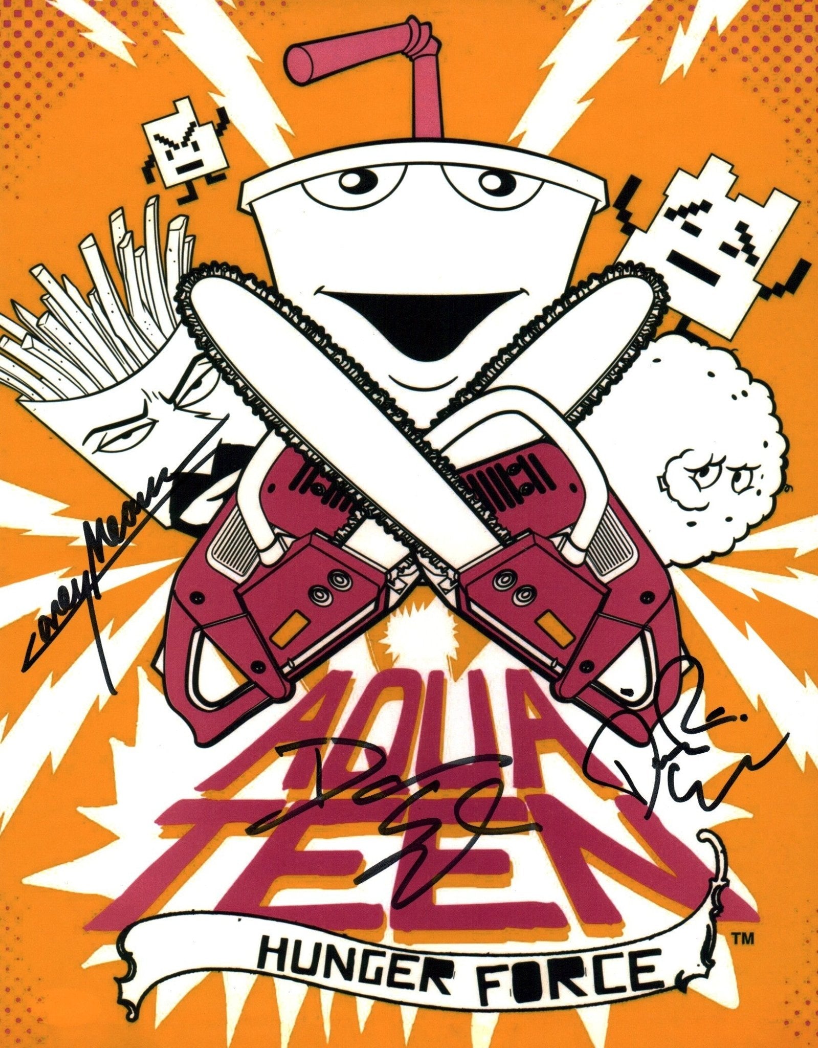 Aqua Teen Hunger Force 11x14 Photo Poster Cast x3 Signed Snyder, Willis, Means JSA Certified Autograph