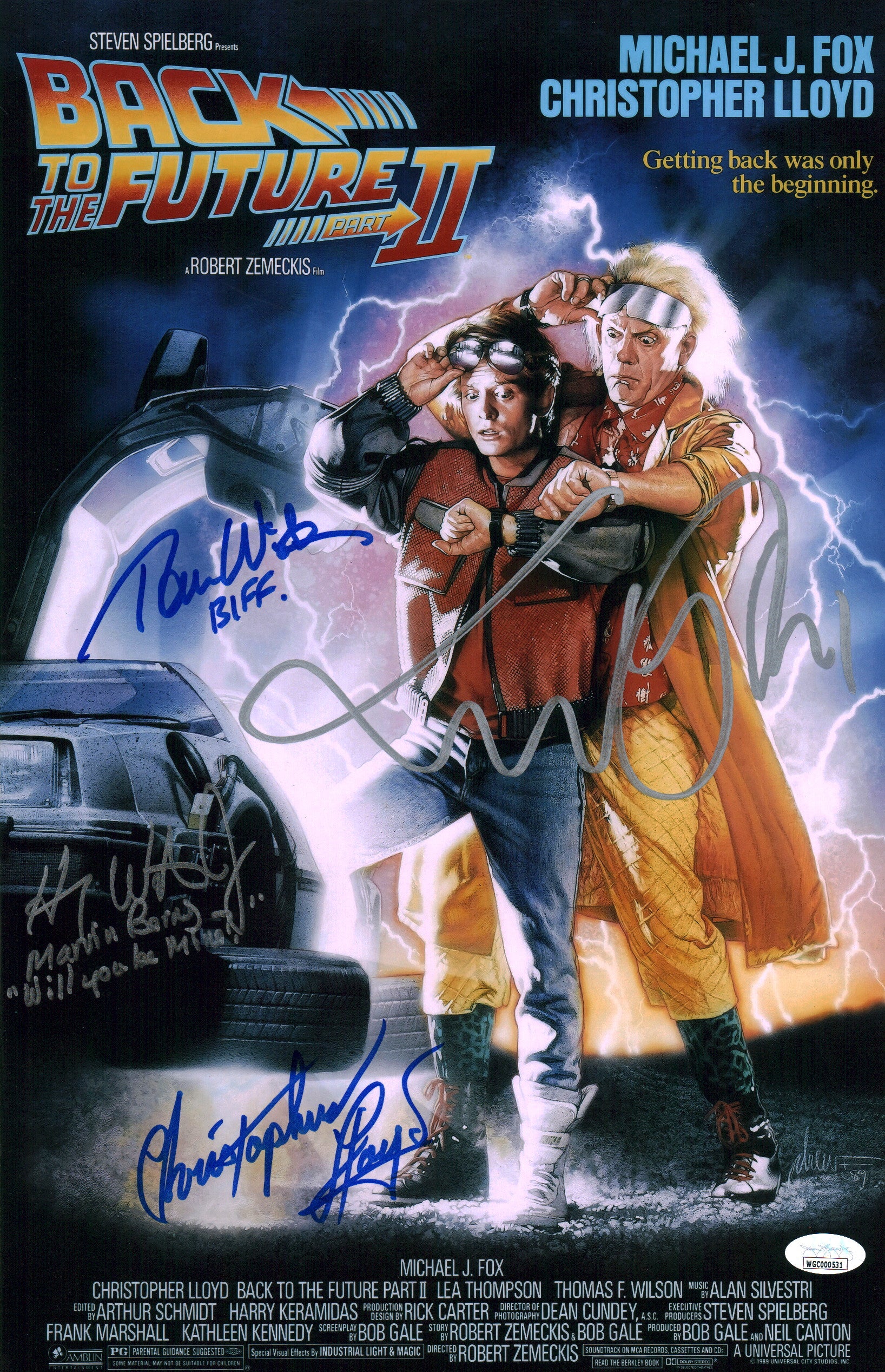 Back to the Future: Part II 11x17 Cast X4 Signed Fox Lloyd Waters Wilson Photo Poster JSA Certified COA Autograph