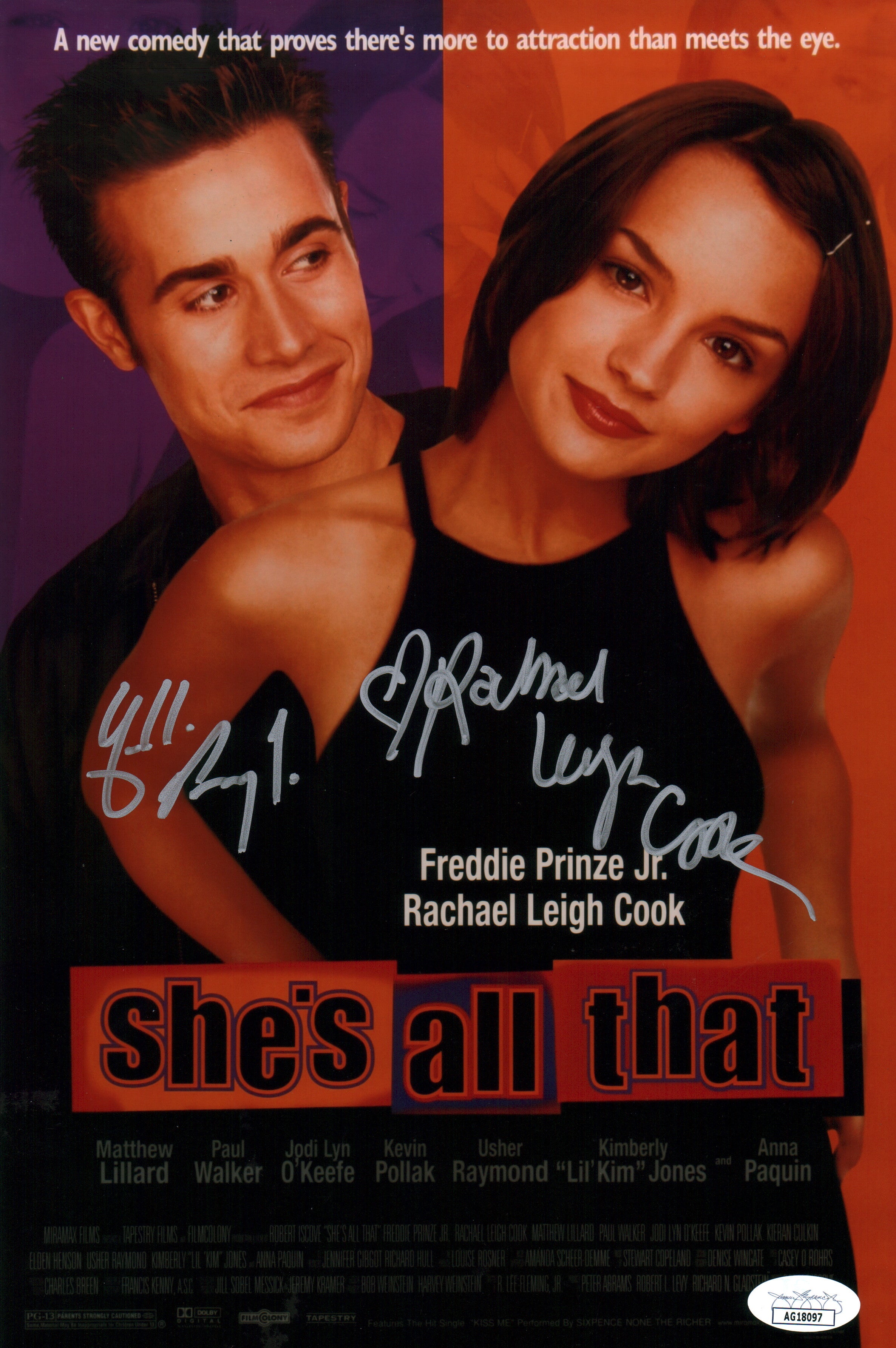 She's All That 8x12 Photo Cast x2 Signed Cook, Prinze Jr JSA Certified Autograph