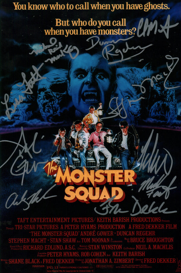 The Monster Squad 8x12 Photo Cast x10 Gower, Bank, Lambert, Regehr, Fuller, Thibault, Dekker, Macht, Faustino, Mackay Signed JSA Certified Autograph