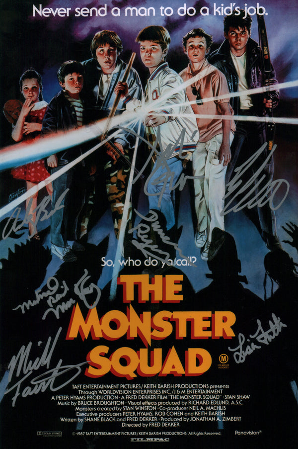 The Monster Squad 8x12 Photo Cast x7 Gower, Bank, Lambert, Regehr, Fuller, Faustino, Mackay Signed JSA Certified Autograph