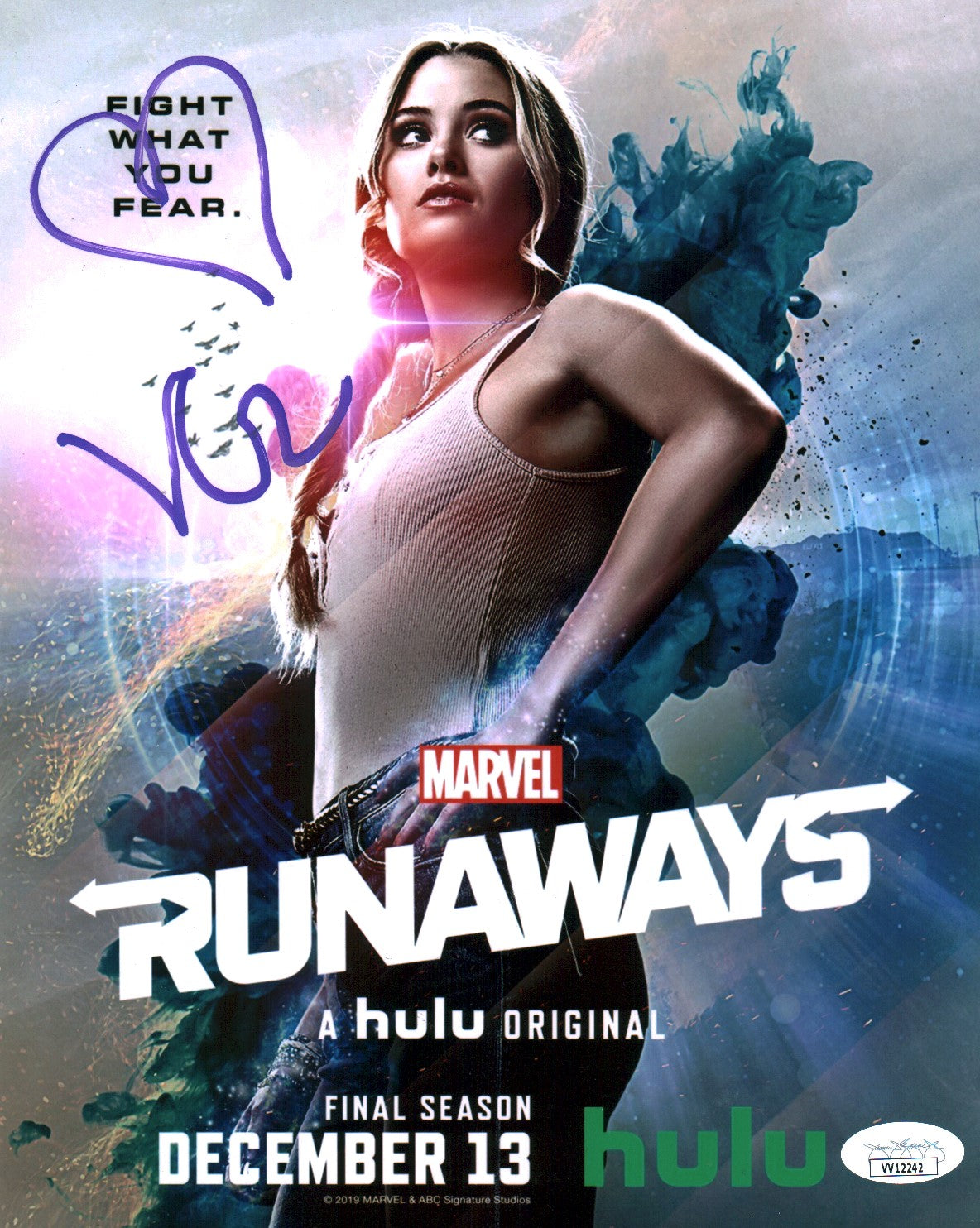 Virginia Gardner Marvel Runaways 8x10 Signed Photo JSA COA Certified Autograph