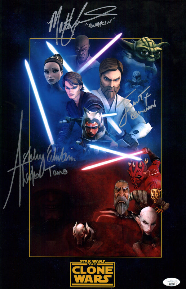 Star Wars The Clone Wars 11x17 Photo Poster Cast x3 Signed Lanter, Eckstein, Taylor JSA Certified Autograph