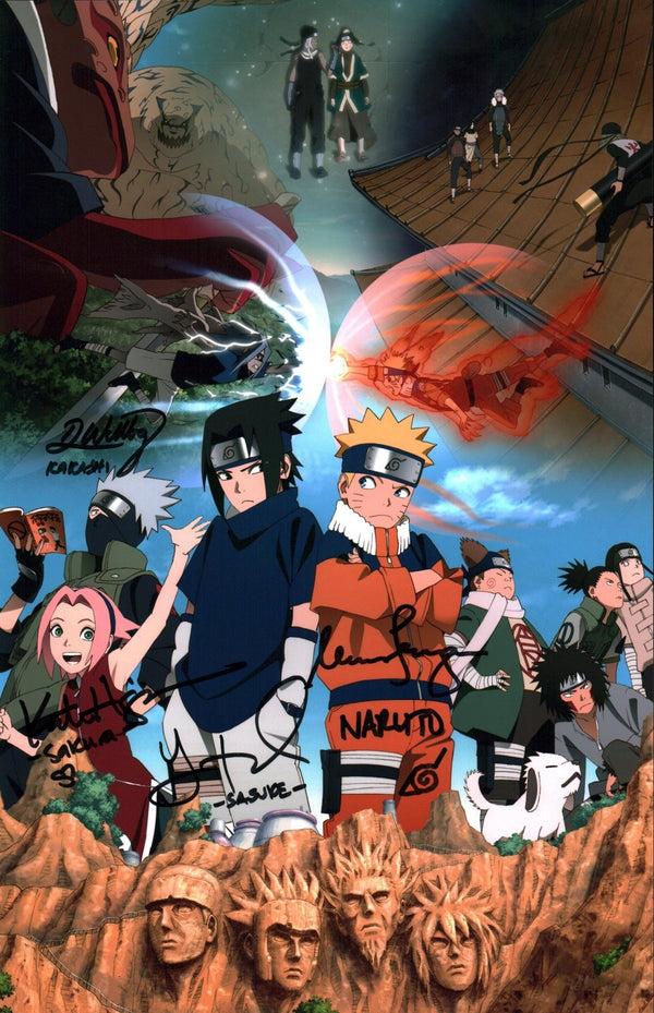 Naruto 11x17 Signed Photo Poster Cast x4 Higgins Wittenberg Lowenthal JSA Certified Autograph