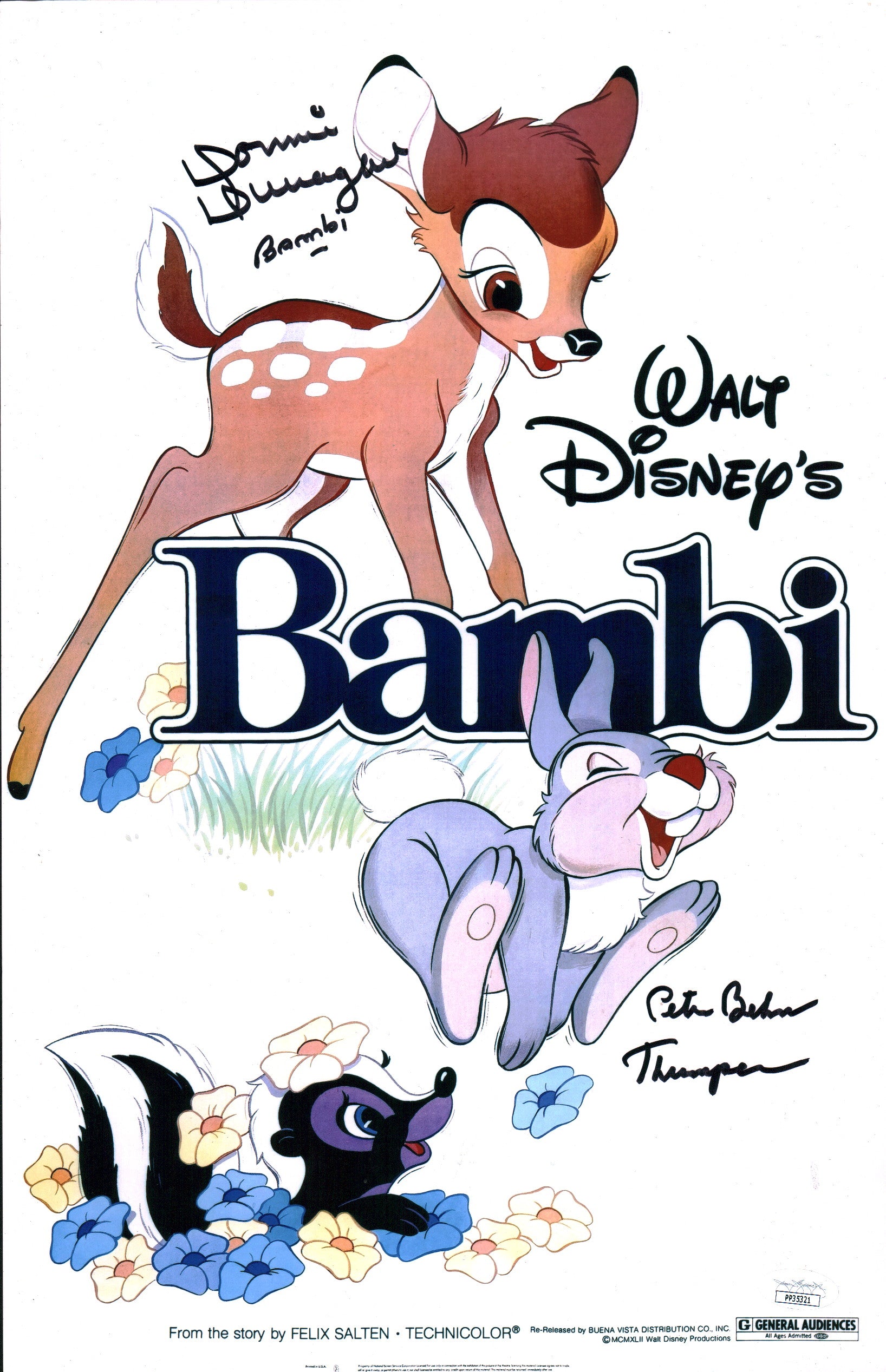 Bambi 11x17 Cast Photo Poster Signed x2 Signed Behn Dunagan JSA Certified Autograph