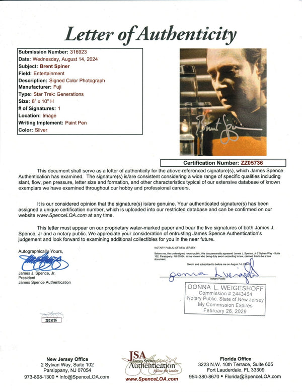 Brent Spiner Star Trek 8x10 Signed Photo LOA JSA Certified Autograph