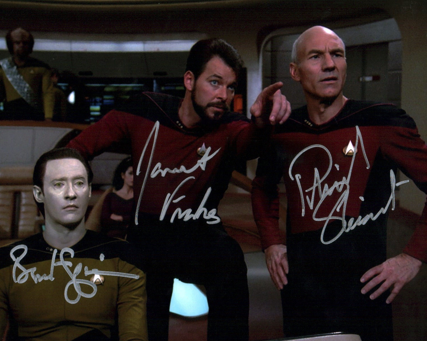 Star Trek: The Next Generation TNG 8x10 Signed Frakes Spiner Stewart Cast Photo JSA COA Certified Autograph GalaxyCon