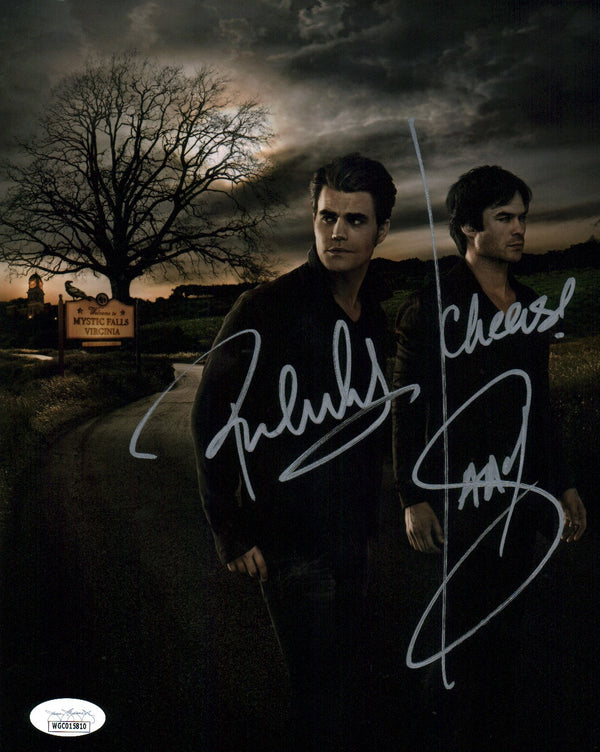 The Vampire Diaries 8x10 Photo Cast x2 Signed Wesely, Somerhalder JSA Certified Autograph