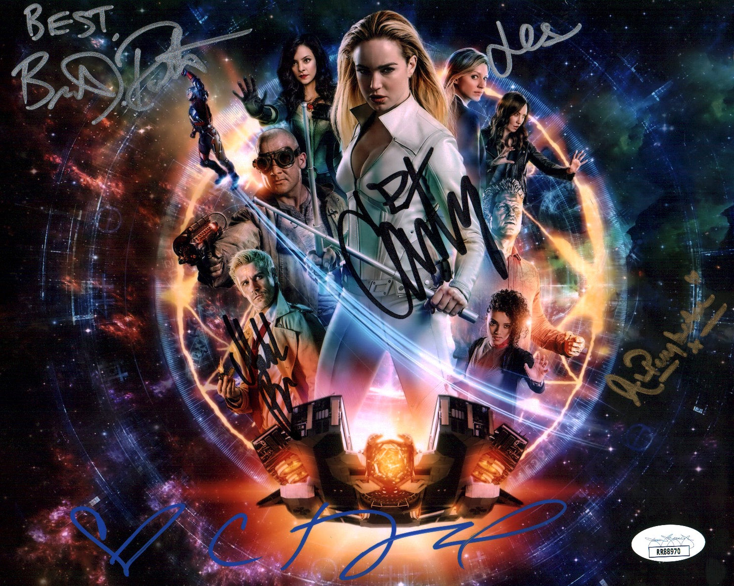 DC Legends of Tomorrow 8x10 Photo Cast x5 Signed Ford, Routh, Ryan, Macallan, Lotz JSA Certified Autograph