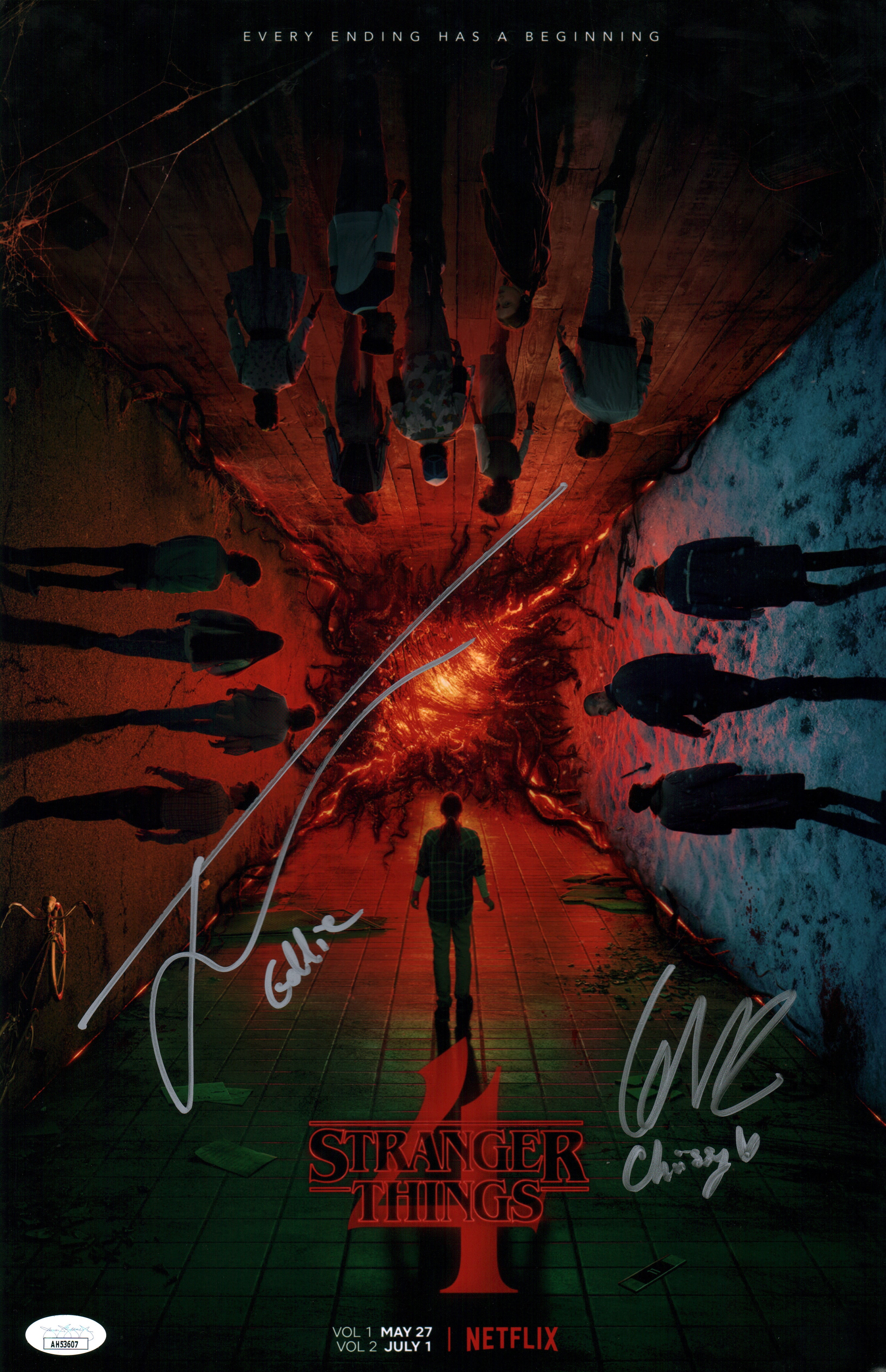 Stranger Things 11x17 Mini Poster Cast x2 Quinn, Dien Signed JSA Certified Autograph
