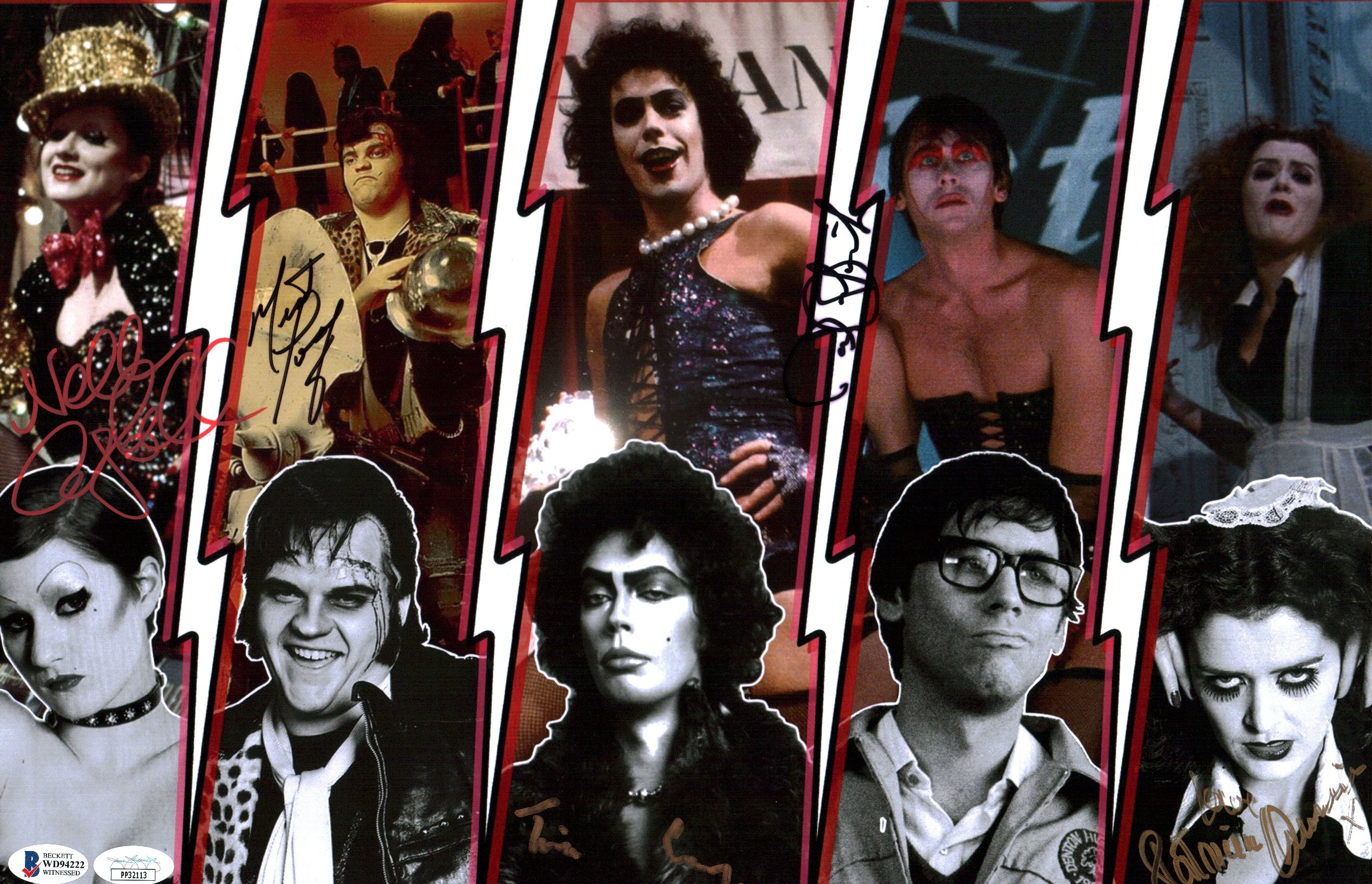 The Rocky Horror Picture Show 11x17 Mini Poster Cast x5 Signed Bostwick Campbell Curry Quinn Meatloaf JSA Beckett Certified Autograph GalaxyCon