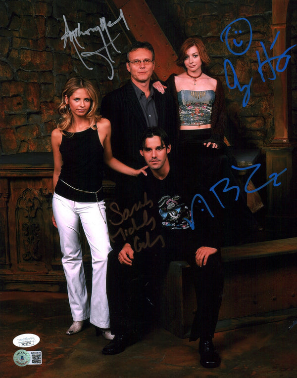 Buffy the Vampire Slayer 11x14 Mini Poster Cast x4 Signed Brendon Gellar Hannigan Head Beckett JSA Certified Autograph GalaxyCon