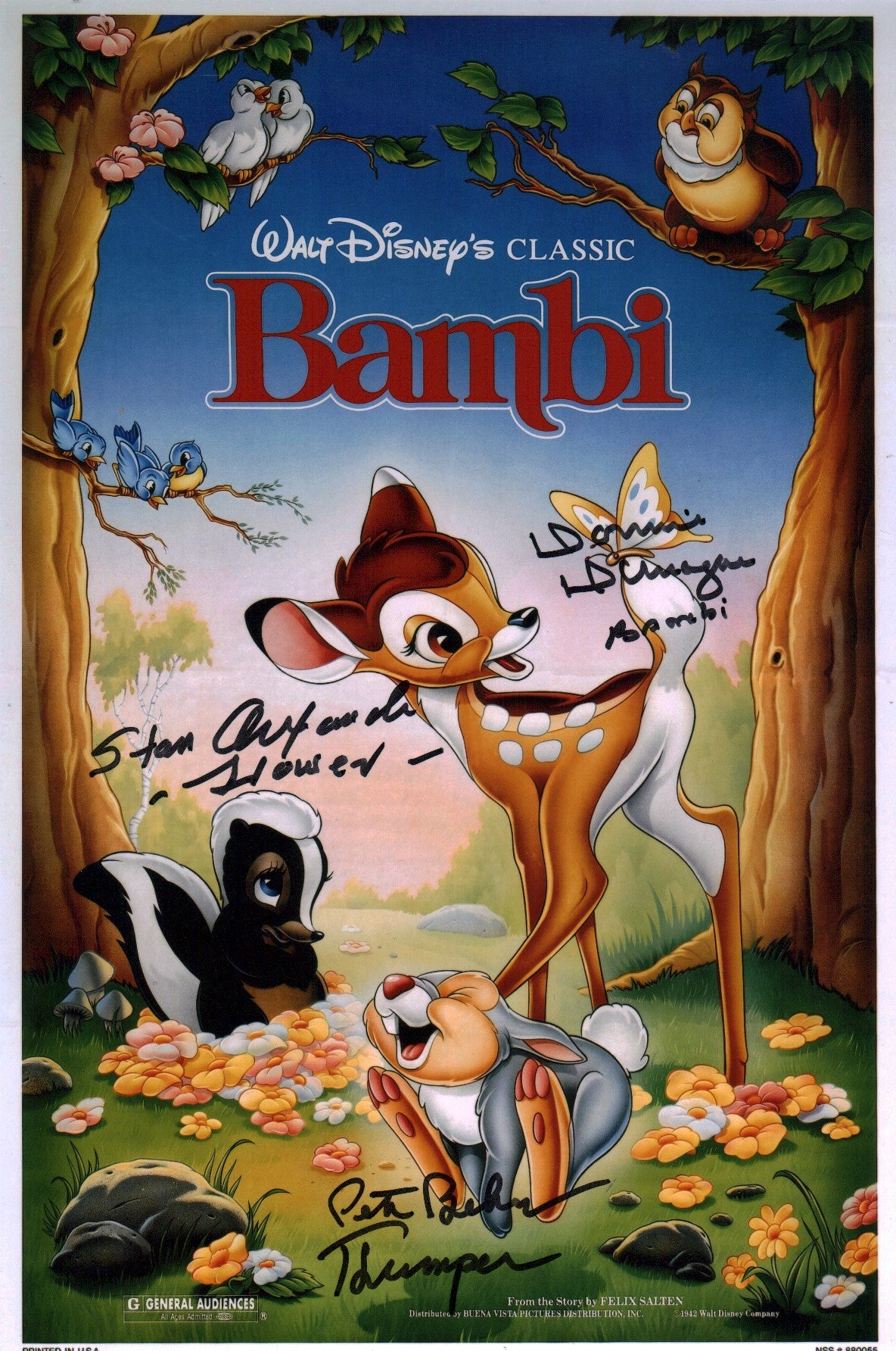 Bambi 8x12 Cast Photo Signed x3 Signed Behn Dunagan Alexander JSA Certified Autograph