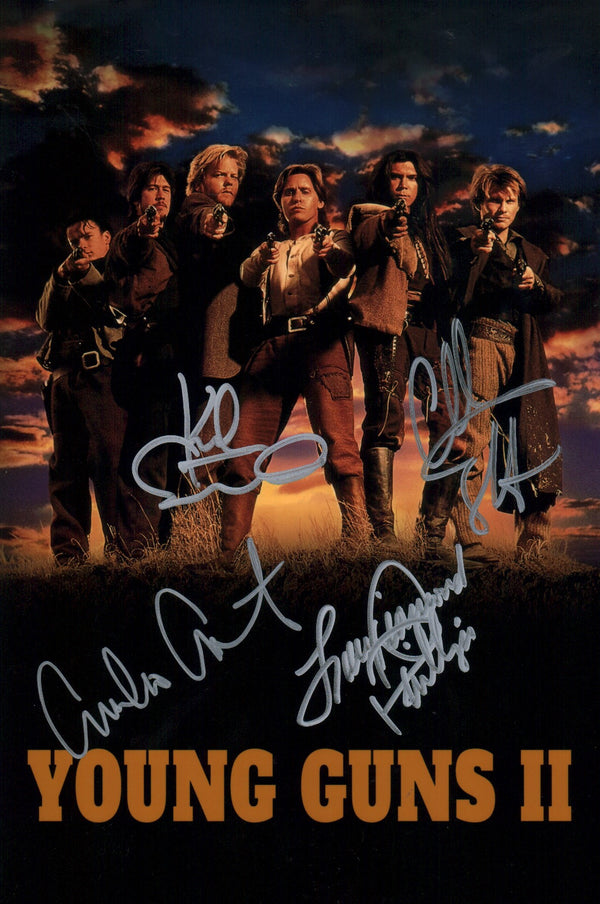 Young Guns ll 8x12 Photo Cast x4 Signed Estevez, Sutherland, Phillps, Slater JSA Certified Autograph