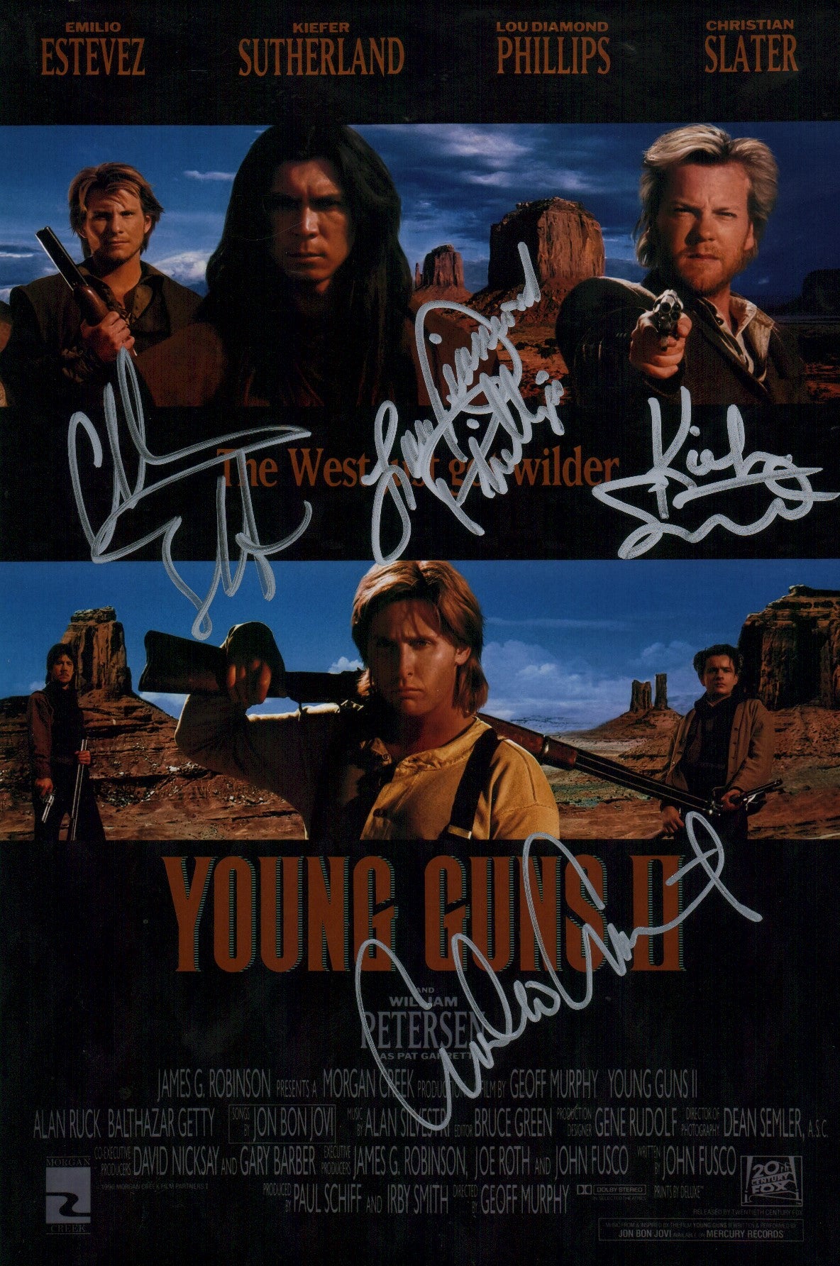 Young Guns ll 8x12 Photo Cast x4 Signed Estevez, Sutherland, Phillps, Slater JSA Certified Autograph