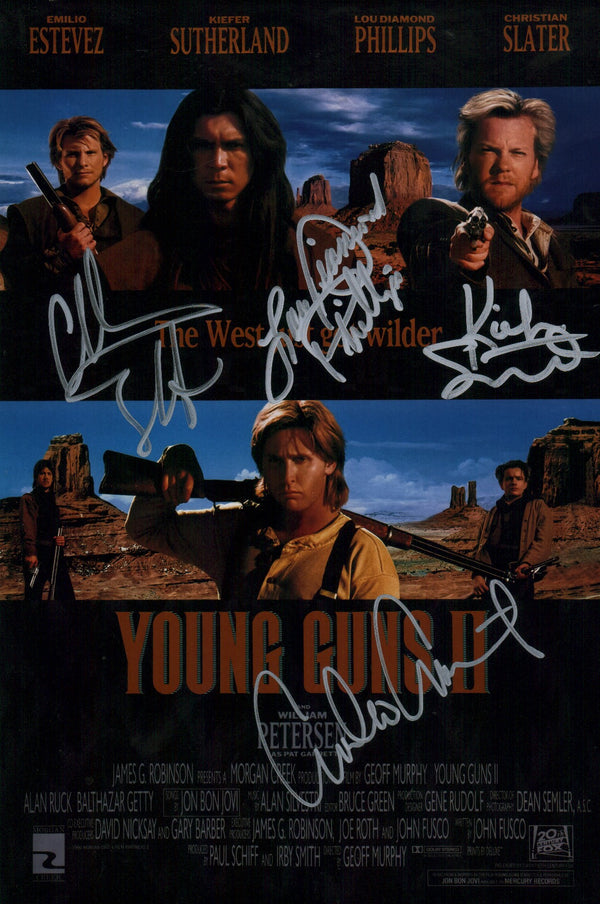 Young Guns ll 8x12 Photo Cast x4 Signed Estevez, Sutherland, Phillps, Slater JSA Certified Autograph