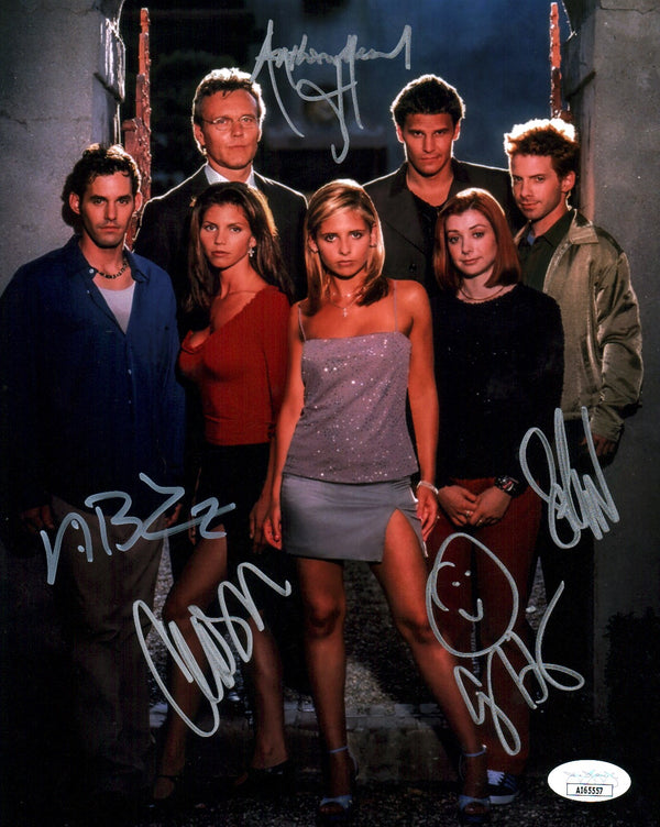 Buffy the Vampire Slayer 8x10 Signed Photo Cast x5 Brendon, Carpenter, Green, Hannigan, Head JSA Certified Autograph