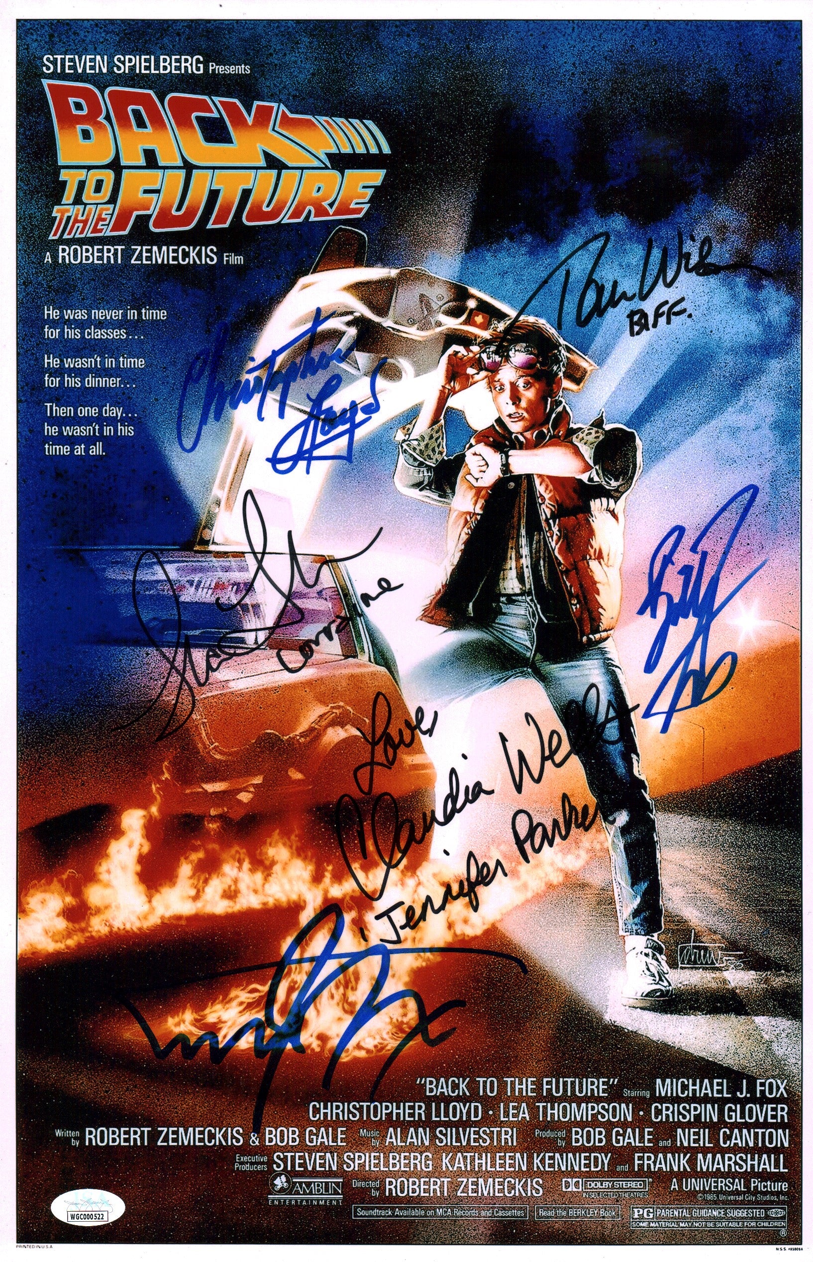 Back To The Future 11x17 Signed Cast x6 Photo Fox Lloyd Thompson Wilson Wells Zane JSA Certified COA Autograph