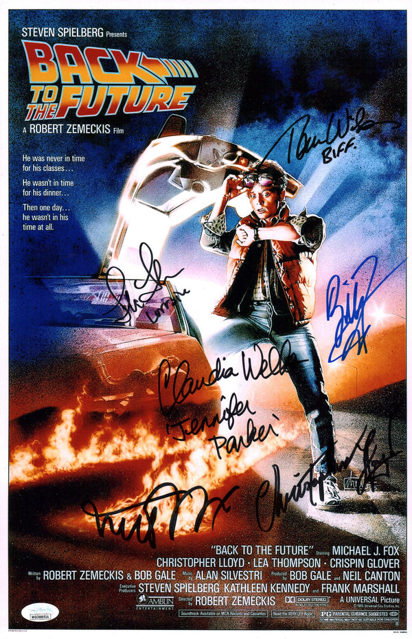 Back To The Future 11x17 Signed Cast x6 Photo Fox Lloyd Thompson Wilson Wells Zane JSA Certified COA Autograph