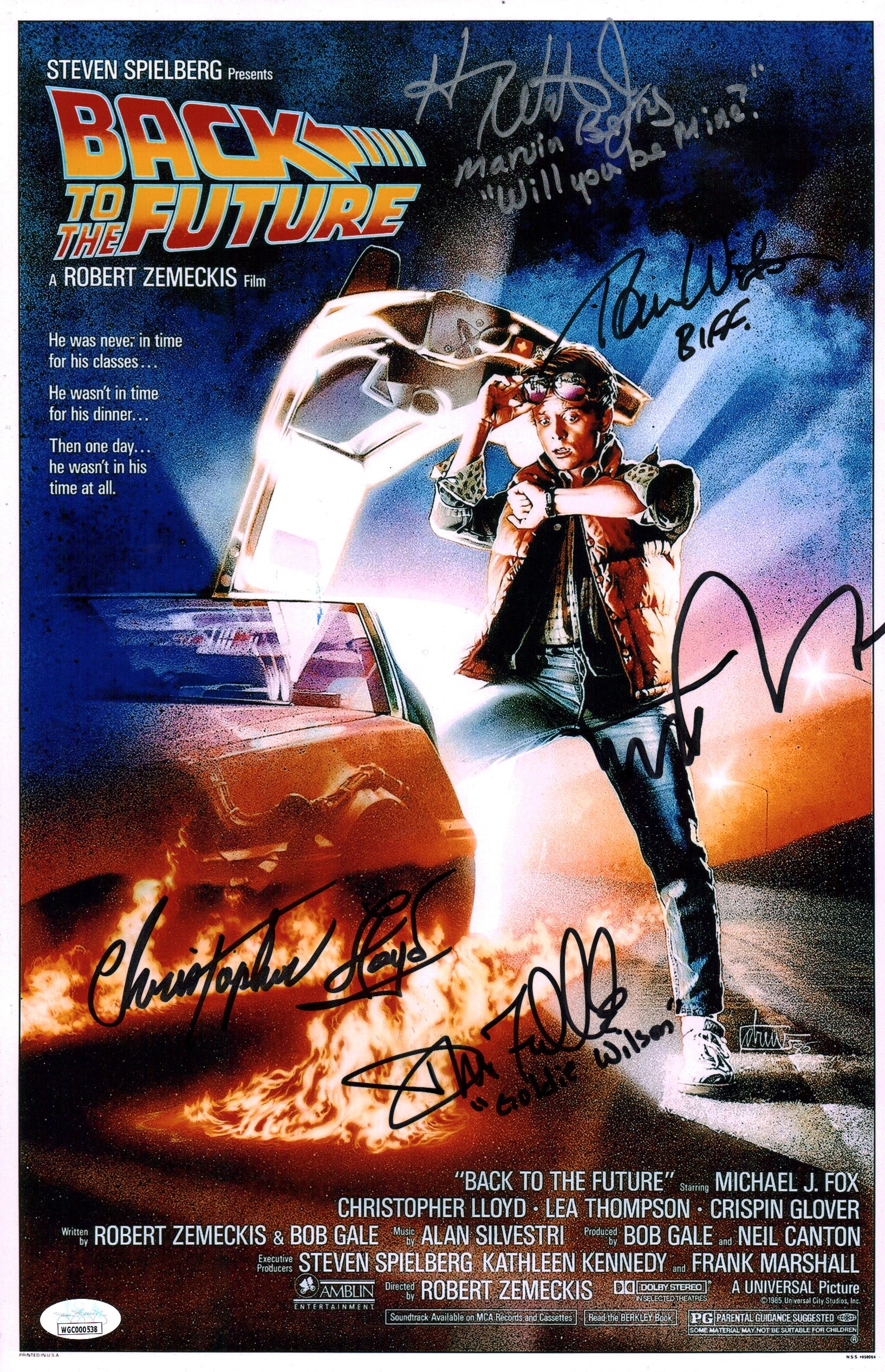 Back to the Future 11x17 Cast x5 Signed Fox Lloyd Waters Wilson Fullilove Photo Poster JSA Certified Autograph