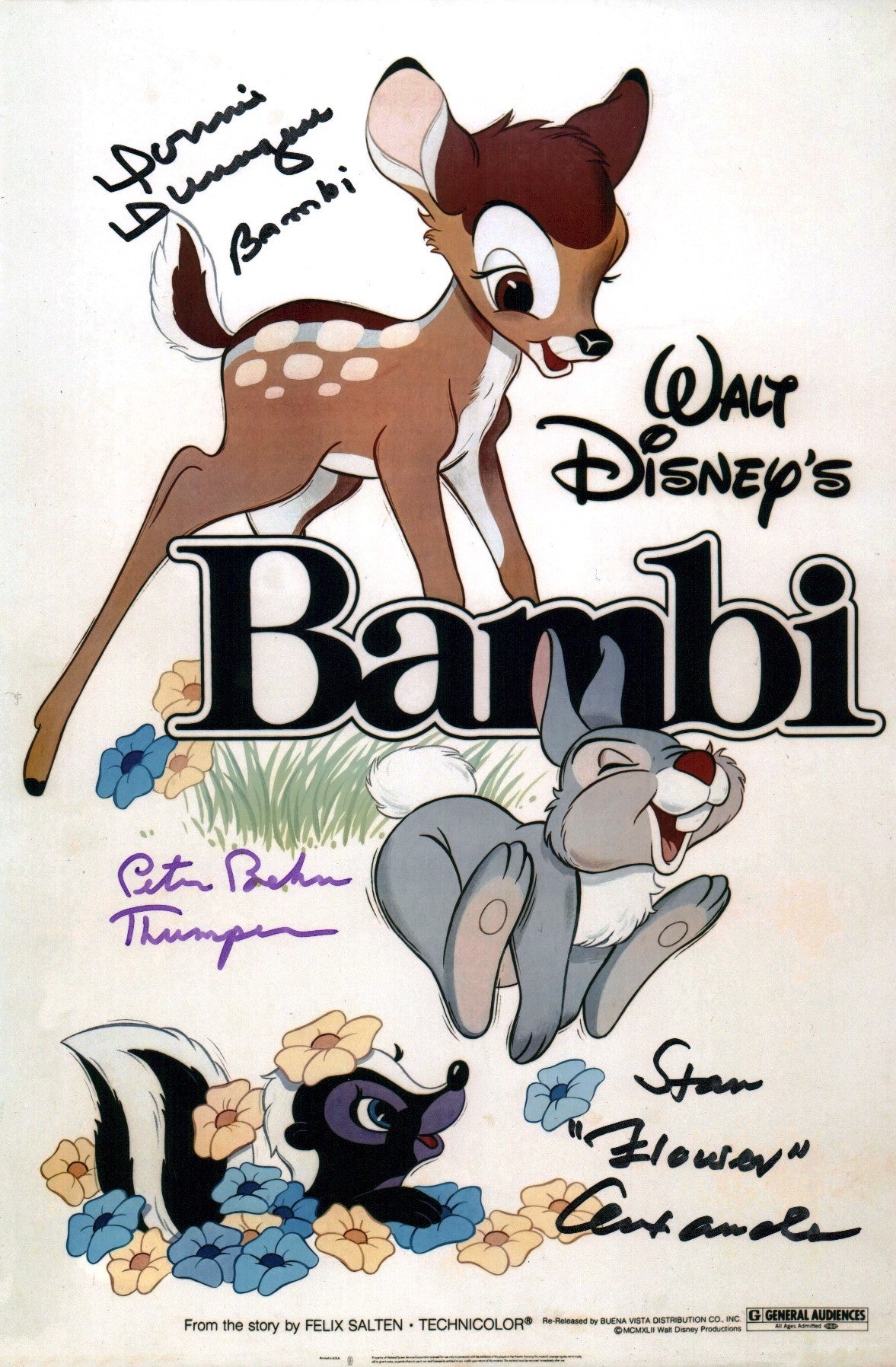 Bambi 8x12 Cast Photo Signed x3 Signed Behn Dunagan Alexander JSA Certified Autograph