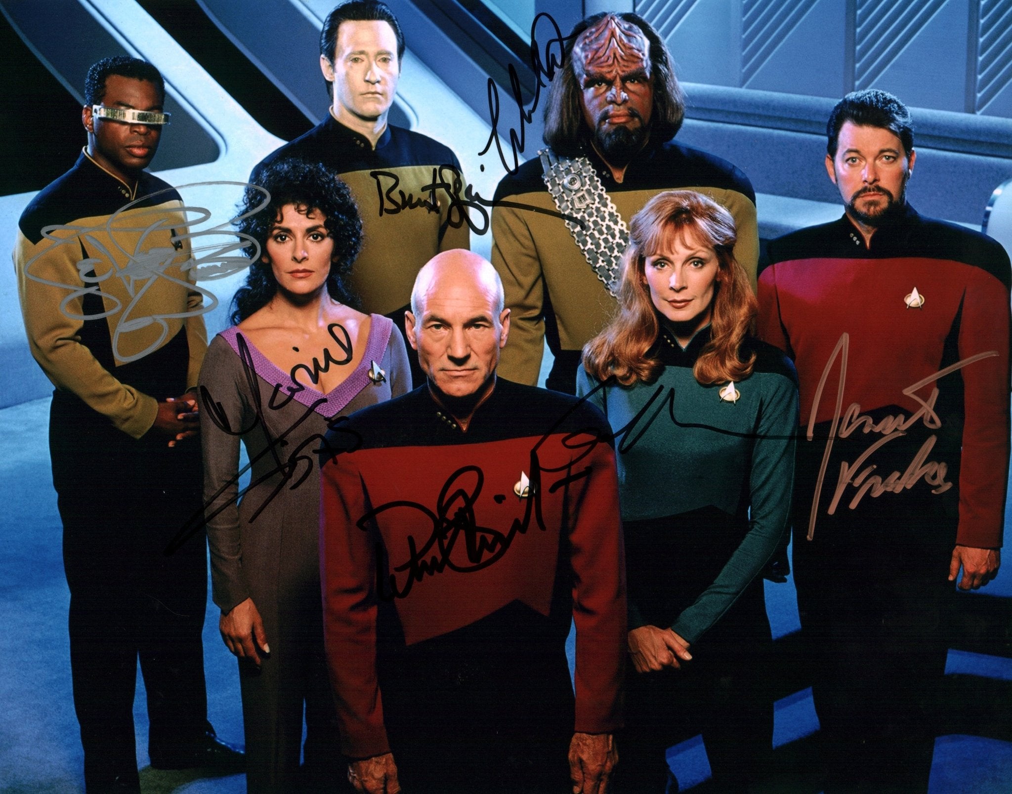 Star Trek: The Next Generation 11x14 Photo Poster Cast x7 Signed Burton Dorn Frakes McFadden Sirtis Spiner Stewart JSA Certified Autograph
