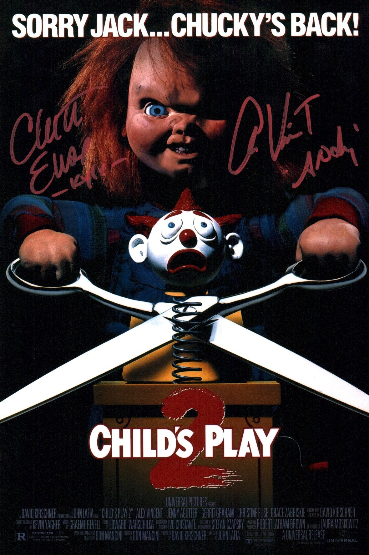 Child's Play 2 8x12 Signed x2 Vincent, Elise Photo Poster JSA Certified Autograph