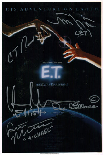 ET The Extra Terrestrial 8x12 Cast x5 DeMeritt Thomas Wallace MacNaughton Howell Signed Photo Poster JSA Certified Autograph