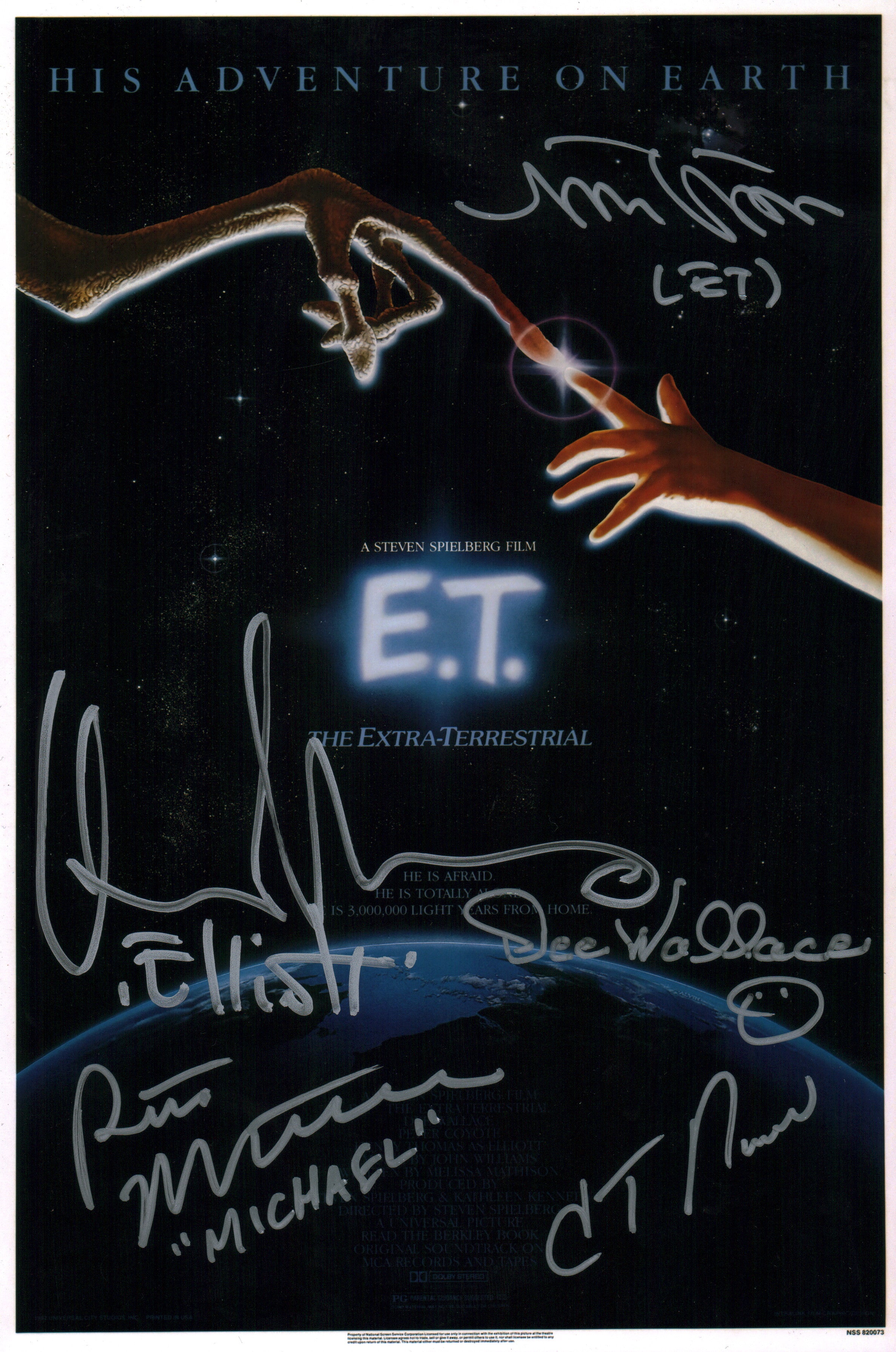 ET The Extra Terrestrial 8x12 Cast x5 DeMeritt Thomas Wallace MacNaughton Howell Signed Photo Poster JSA Certified Autograph