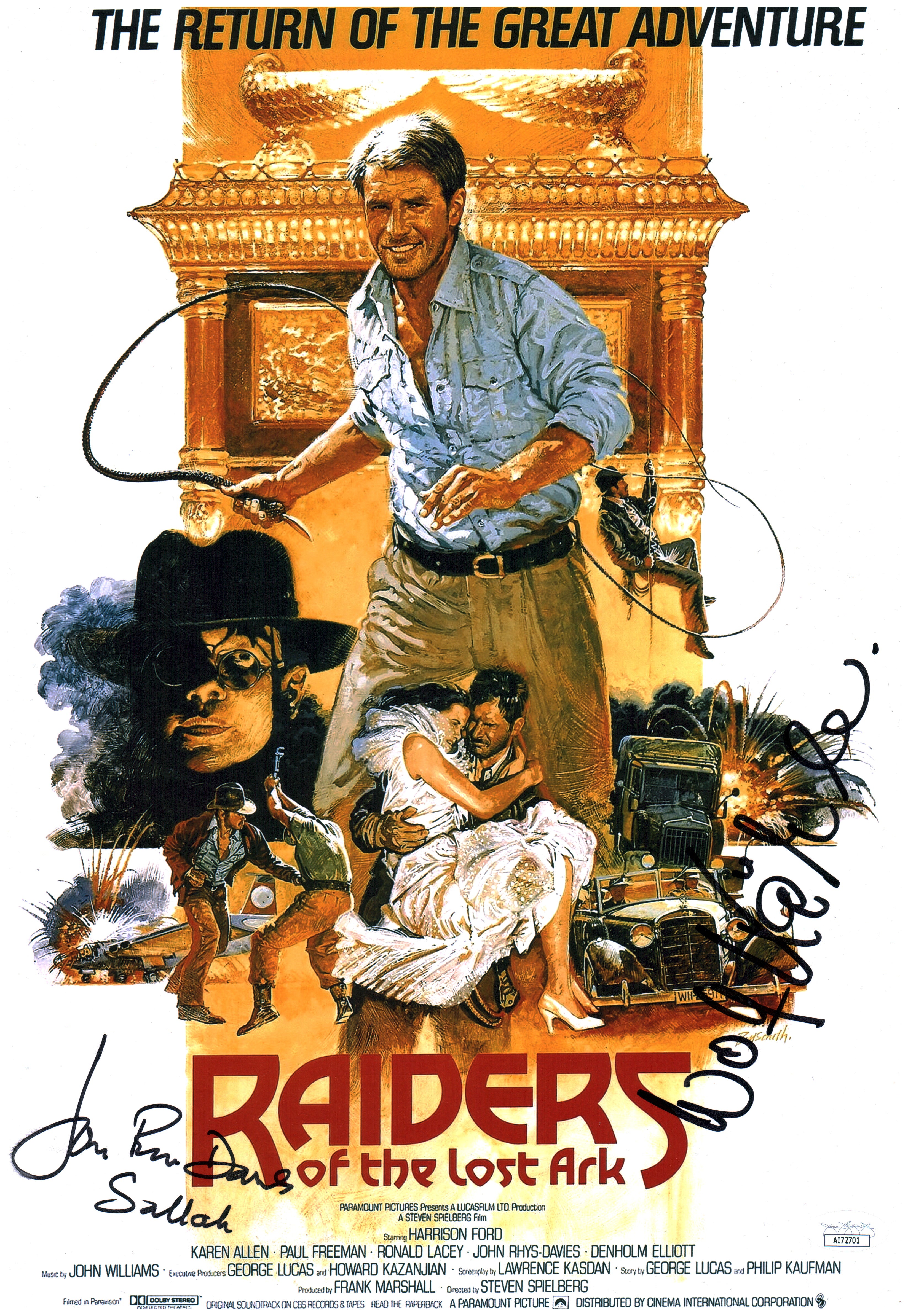 Indiana Jones 11x16 Signed Photo Poster Rhys-Davies Kahler JSA Certified Autograph